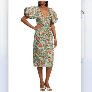 Agua by Agua Bendita Camelia Ruched Puff-Sleeve Midi-Dress